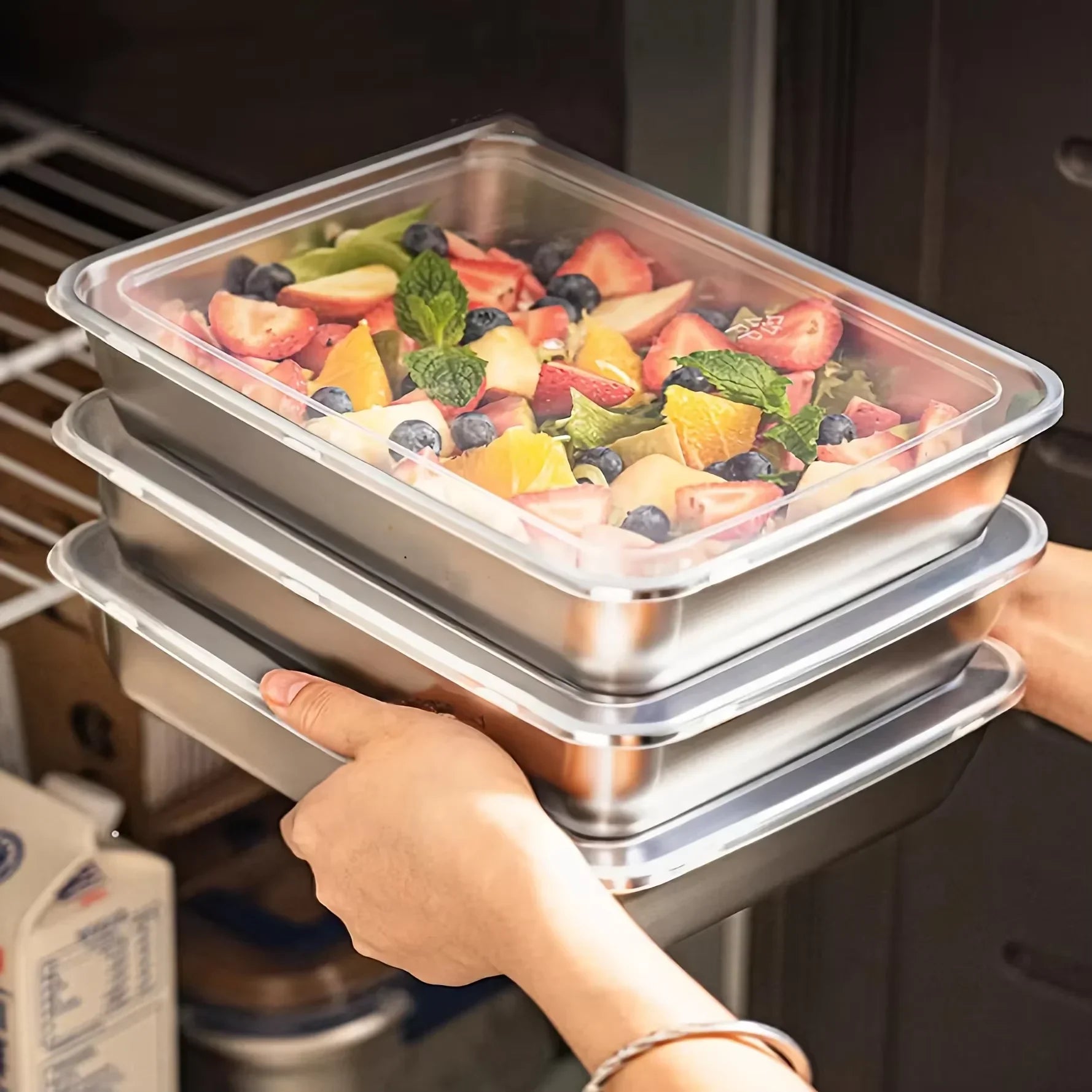 3pcs Stainless Steel Food Containers - Leakproof & Stackable with Clear Lids | For Camping, Home & Meal Prep
